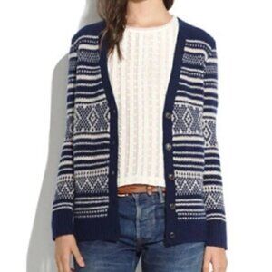 MADEWELL Stitchstripe 100% Merino Wool Cardigan Sweater Blue Small